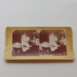 ANTIQUE Stereograph Card B SERIES "oft in the stilly night" Man Cradling Baby